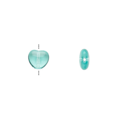 Czech Pressed Glass Aqua Heart Beads, 8mm, 1 Strand (approx. 51)