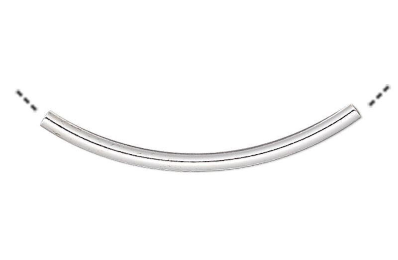 Silver Plated Brass Curved Tube Beads 20x1.2mm, 144 pcs