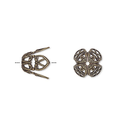 Antiqued Gold Plated Brass Long Filigree Bead Caps, 11x10mm, 100 pcs