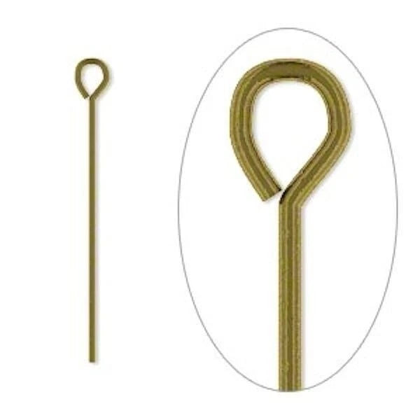 Antiqued Brass Plated Steel Eye Pins, 1-1/4 inch, 21 Gauge, 500 pcs