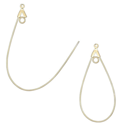Beading Hoops, Teardrop, 40x22mm, 20 Gauge, Gold or Silver Plated Brass