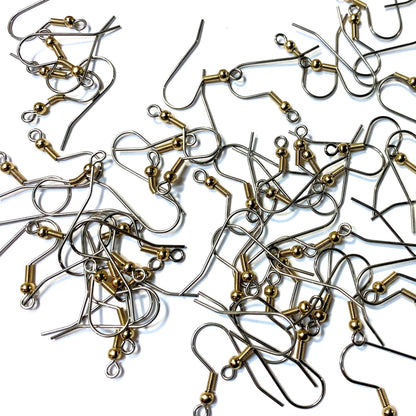 Stainless Steel Fishhook Ear Wires, Gold Ball & Coil, 20mm, 21 Gauge