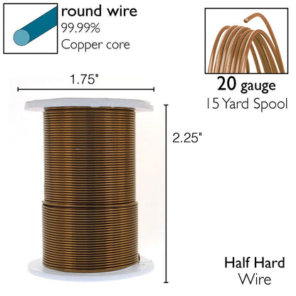 Beadsmith Tarnish Resistant Antique Brass Round Wire, 20 Gauge, 15 Yards