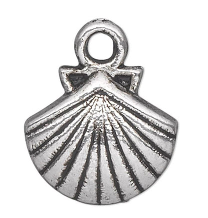 Antiqued Silver-Plated Pewter Shell Charms, 11x11mm, 50 pcs