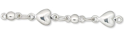 Silver Plated Brass Heart Chain Extenders, 33mm - Pack of 6