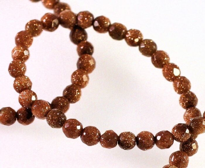 Beads, Brown Goldstone (Manmade) 4mm Faceted Round, 1 Strand (approx. 92-112 pcs)