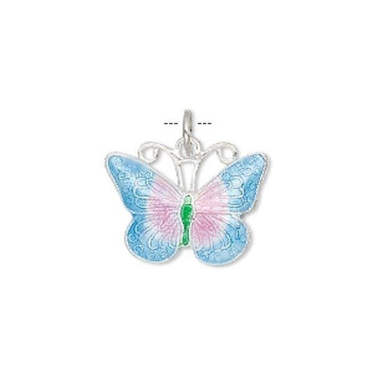 Purple & Blue Cloisonné Butterfly Charm 19x15mm, 1 pc