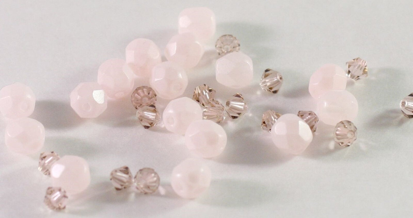 Czech Fire-Polished & Swarovski Crystal Pink Bead Mix, 32 pcs