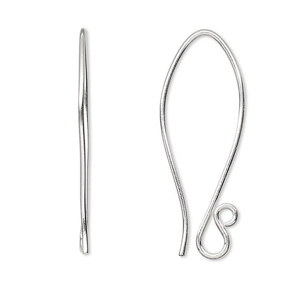 Hill Tribes Sterling Silver Fishhook Ear Wires with Open Loop, 35mm, 10 Pair (20 pcs)