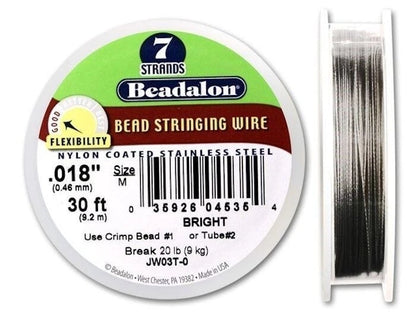 Beadalon 7-Strand Beading Wire, 0.018" Bright Stainless Steel - 30 Feet