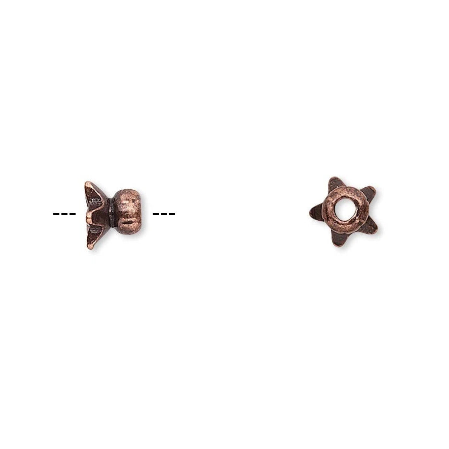 Antiqued Copper Pewter Mini Star Round Bead Caps, 4.5x3mm, 24 pcs