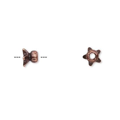 Antiqued Copper Pewter Mini Star Round Bead Caps, 4.5x3mm, 24 pcs