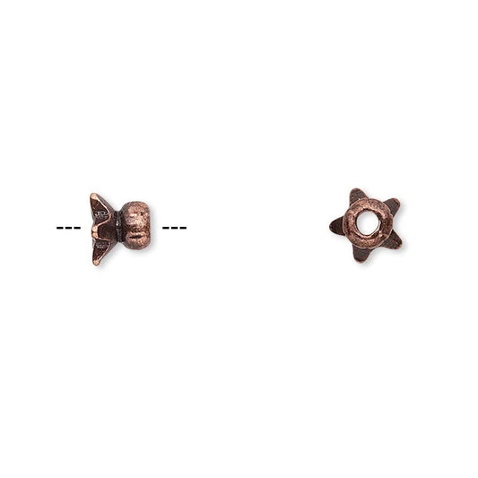 Antiqued Copper Pewter Mini Star Round Bead Caps, 4.5x3mm, 24 pcs