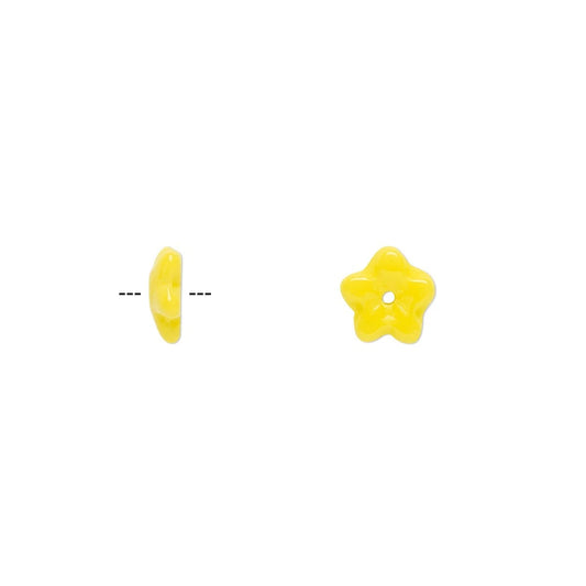 Czech Pressed Glass Opaque Yellow Flower Bead Caps, 8x3mm, 50 pcs