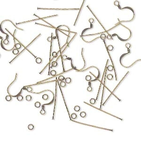 Antiqued Gold Earring Finding Kit, 60 pcs (Makes 6 Pairs)
