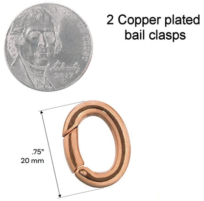 Copper Plated Brass Self-Closing Hinged Bail Clasp, 16x20mm Oval, 2 pcs