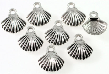 Antiqued Silver-Plated Pewter Shell Charms, 15x14mm, Single-Sided, 10 pcs