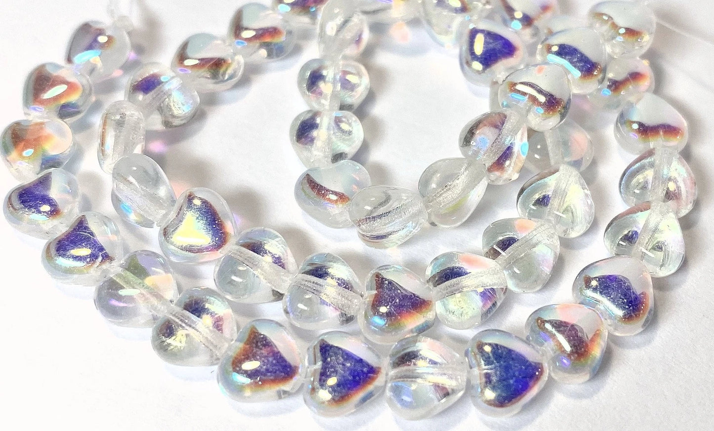 Czech Pressed Glass Clear AB Heart Beads, 8mm, 50 pcs