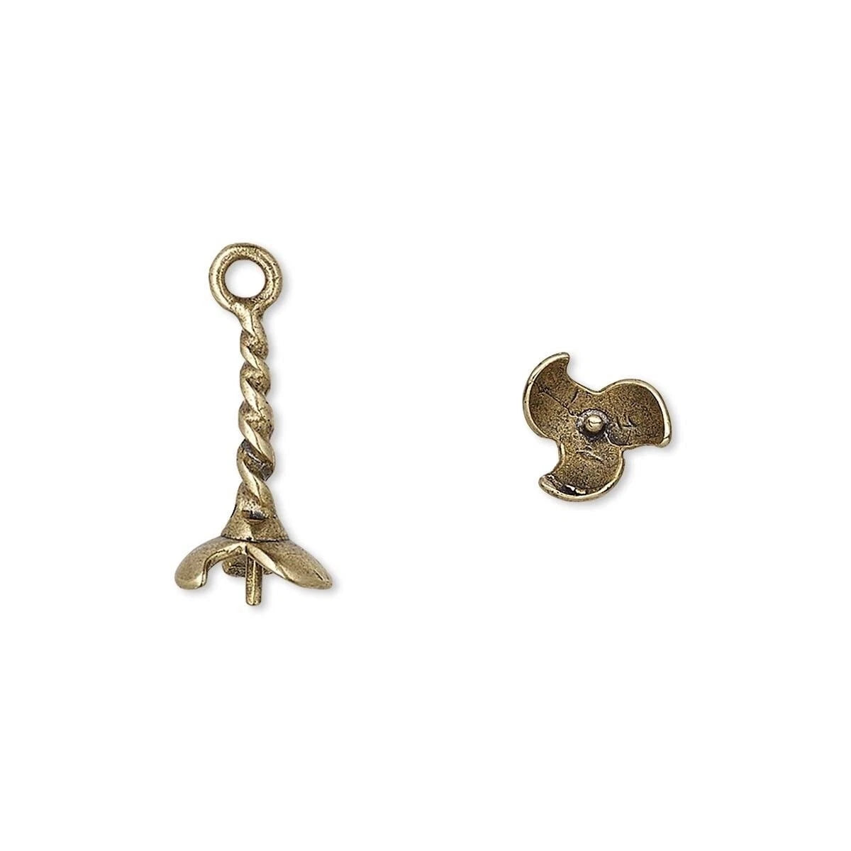 Antiqued Brass Plated Brass Bead Cup Caps with Peg, 15x7mm, 2 pcs
