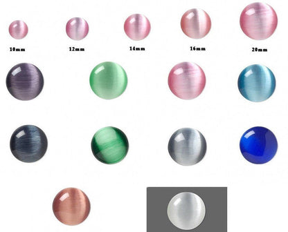 Cat's Eye Fiber Optic Glass Cabochons, Flat Back Round, 10mm to 20mm