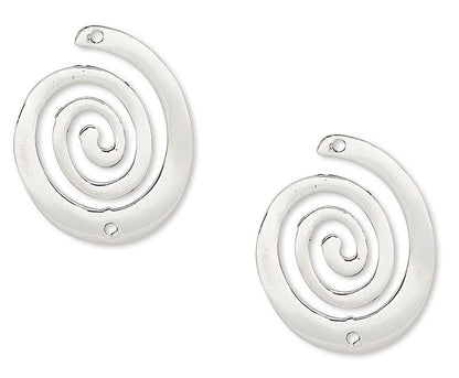 Sterling Silver Flat Round Spiral Link Connectors, 17x14mm, 1+1 Holes, 2 pcs