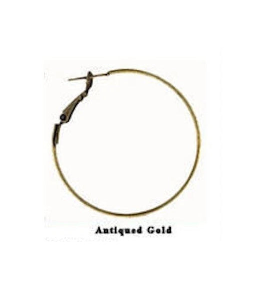 Antiqued Gold Brass Leverback Hoop Earring Findings, 40mm, 10 pcs (5 pairs)