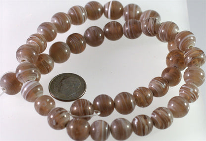 Lampwork Glass Brown White Swirl 9-10mm Round Beads, 1 Strand (approx. 38-42)