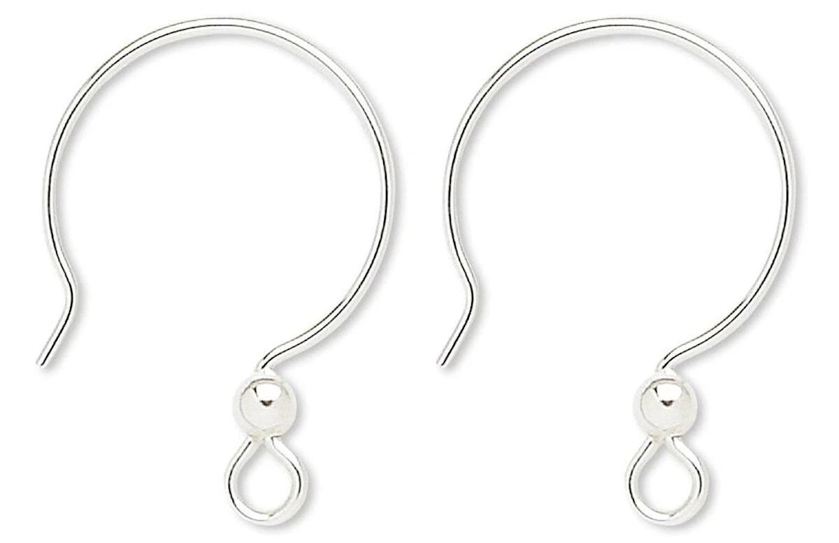 Sterling Silver French Hoop Ear Wires, 15x23mm, 3mm Ball, 21 Gauge, 2 Pairs