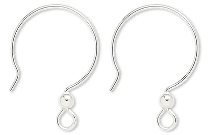 Sterling Silver French Hoop Ear Wires, 15x23mm, 3mm Ball, 21 Gauge, 2 Pairs