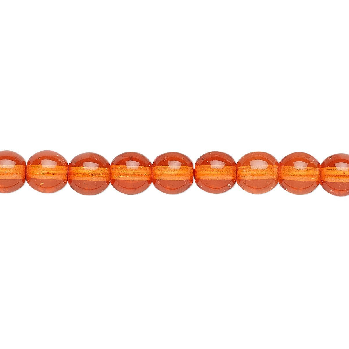 Czech Glass Druk Round Beads 6mm Transparent Orange – 1 Strand (Approx 67 pcs)
