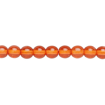 Czech Glass Druk Round Beads 6mm Transparent Orange – 1 Strand (Approx 67 pcs)
