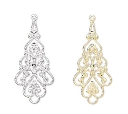 Plated Brass Filigree Teardrop Connector Focals 38x18mm, 10 pcs