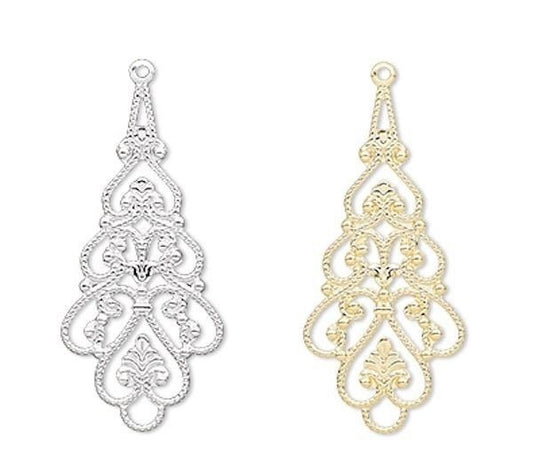 Plated Brass Filigree Teardrop Connector Focals 38x18mm, 10 pcs
