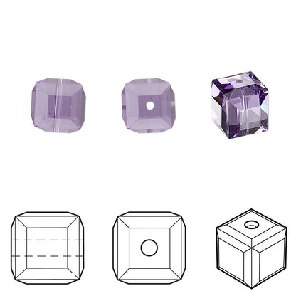 Swarovski Tanzanite Faceted Cube Beads (5601), 8mm, 6 pcs