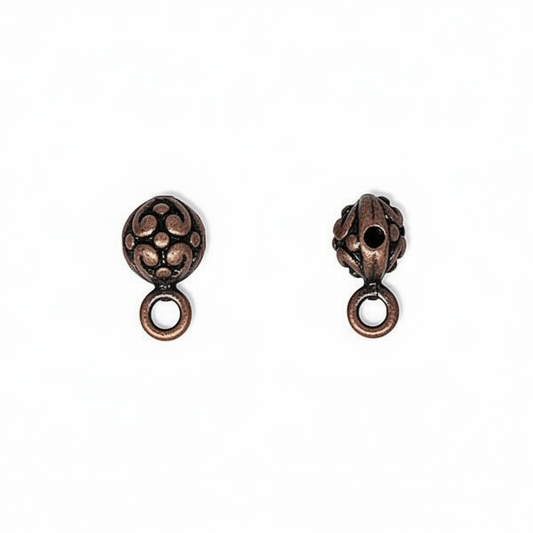Antiqued Copper Pewter Bumpy Round Beads with Loop, 6mm, 24 pcs