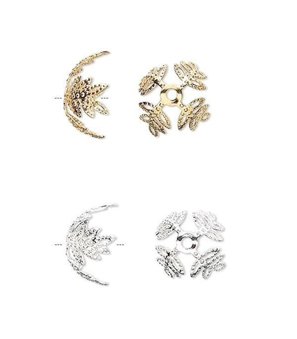 Gold or Silver Filigree Leaf Bead Caps 15x10mm