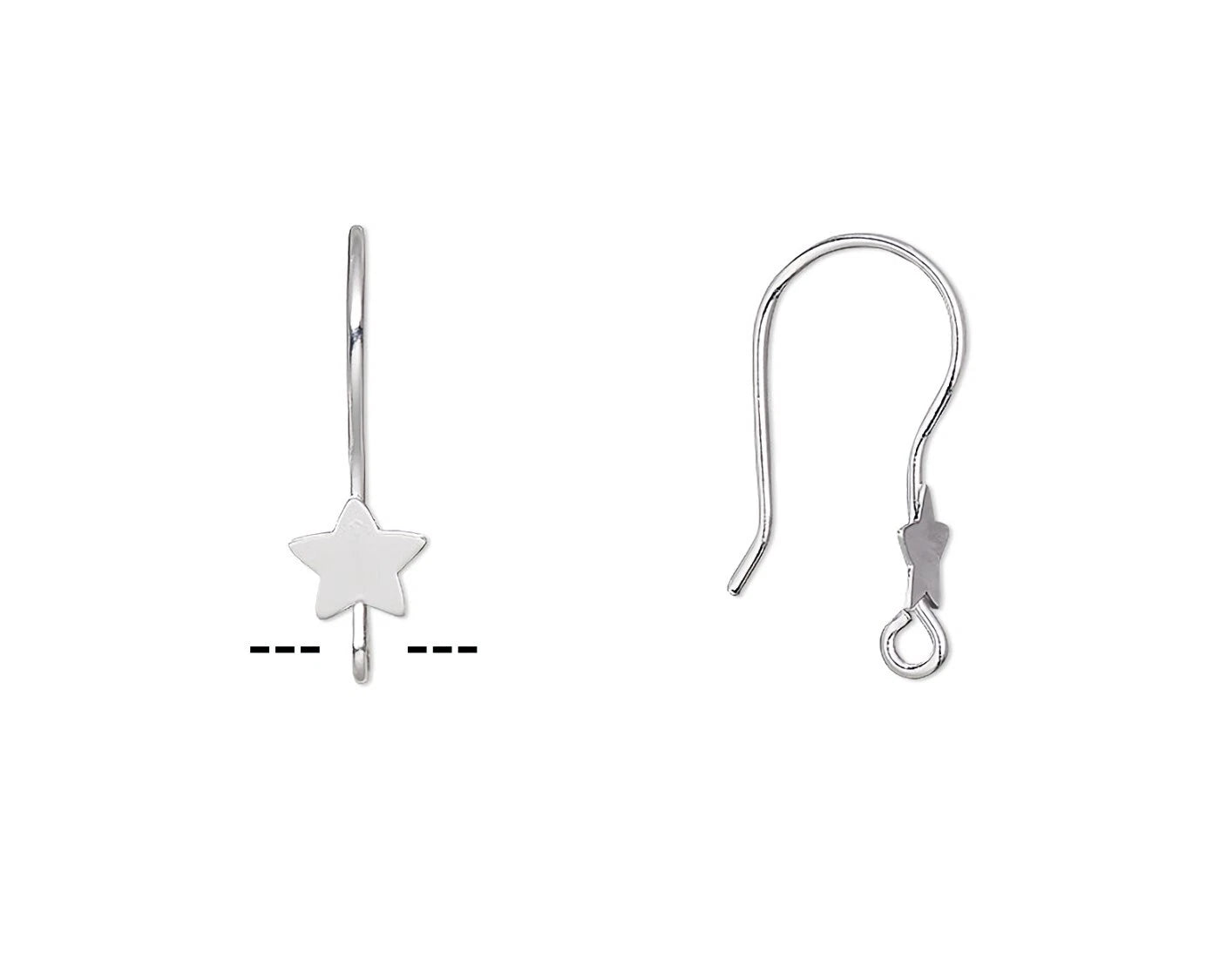 Silver Plated Stainless Steel Star Fishhook Ear Wires, 21mm, 21 Gauge, Open Loop, 10 pcs