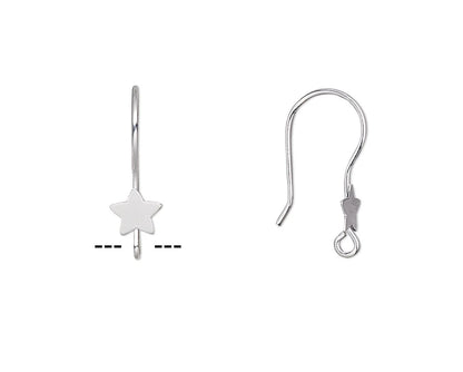 Silver Plated Stainless Steel Star Fishhook Ear Wires, 21mm, 21 Gauge, Open Loop, 10 pcs