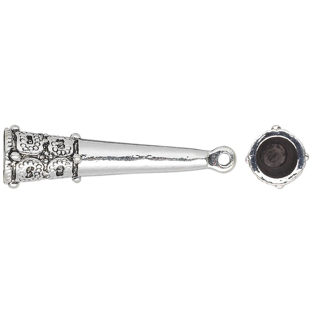 Antiqued Silver Pewter Textured Cone Bead Caps 29x8mm, Pkg of 6