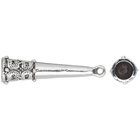 Antiqued Silver Pewter Textured Cone Bead Caps 29x8mm, Pkg of 6