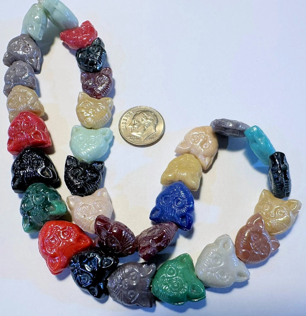 Pressed Glass Cat Face Beads, Multicolor, 15x13.5mm, 1 Strand (approx. 30 pcs)