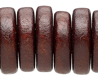 Dark Chocolate Brown Wood Rondelle Disc Beads, 15x4mm - Approx. 45 pcs
