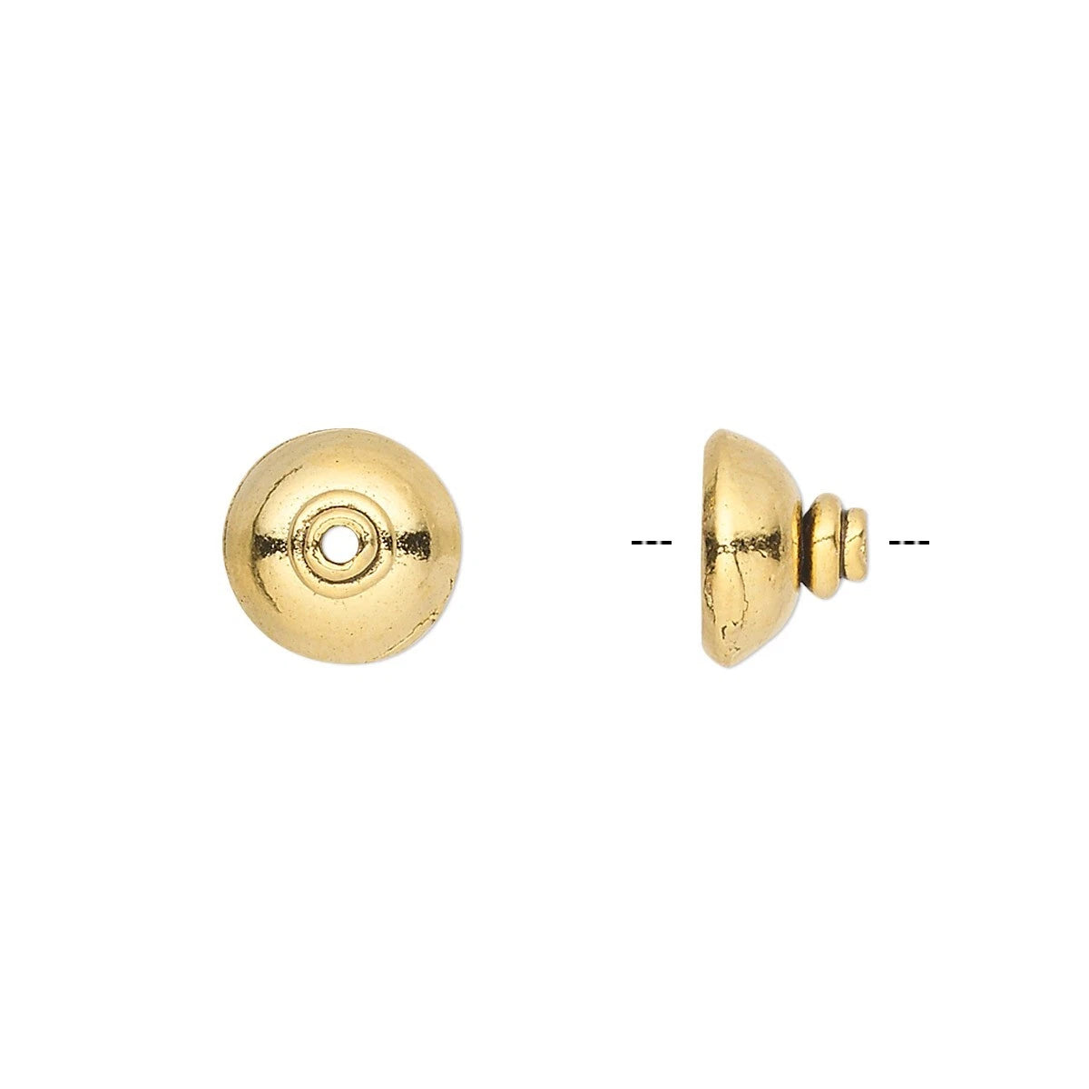 Antiqued Gold Pewter Round Dome Bead Caps, 8x10mm, 10 pcs