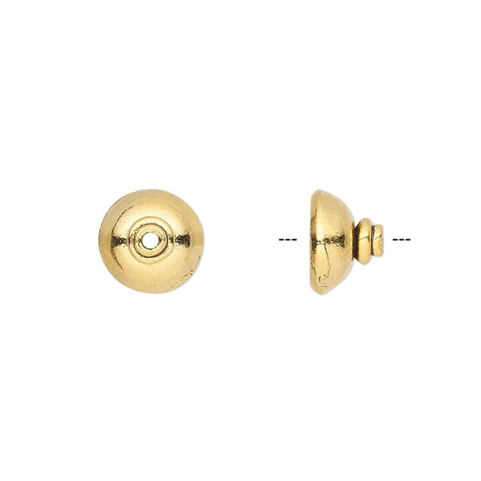 Antiqued Gold Pewter Round Dome Bead Caps, 8x10mm, 10 pcs