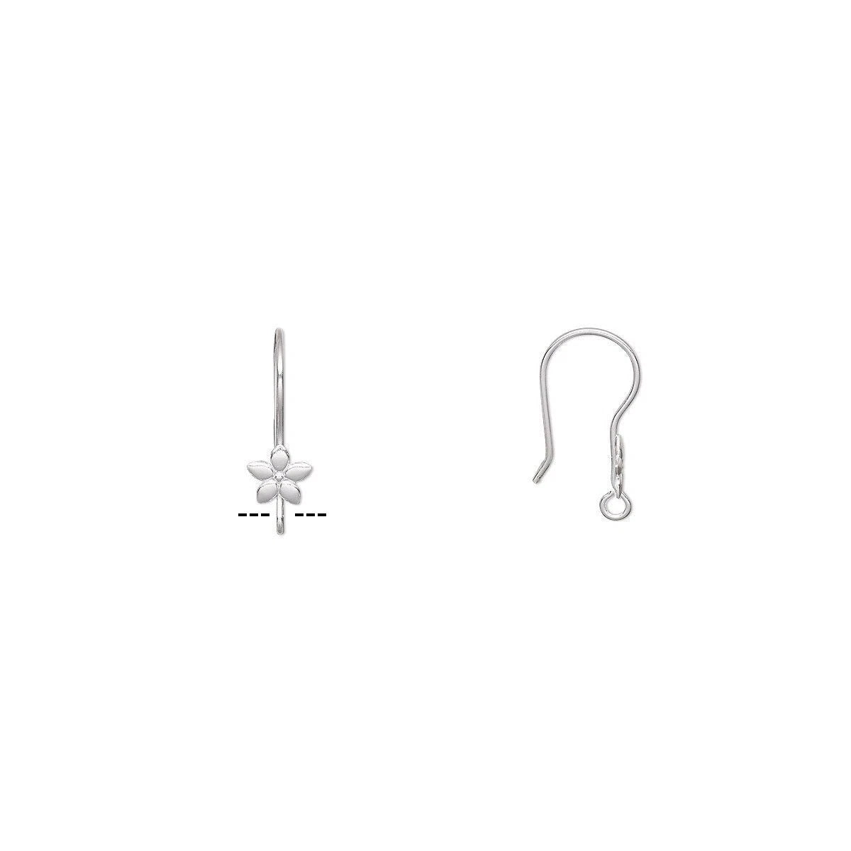 Silver Plated Stainless Steel Flower Fishhook Ear Wires, 21mm, 21 Gauge, Open Loop