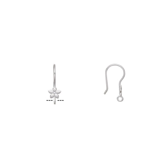 Silver Plated Stainless Steel Flower Fishhook Ear Wires, 21mm, 21 Gauge, Open Loop