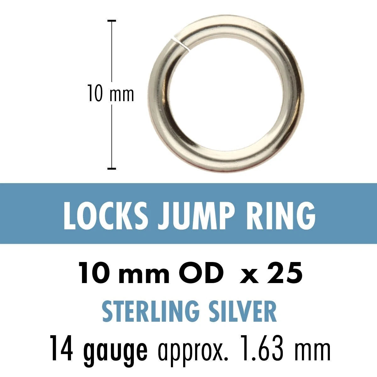 Sterling Silver Round Jumplock Jump Rings, 10mm, 14 Gauge (25)