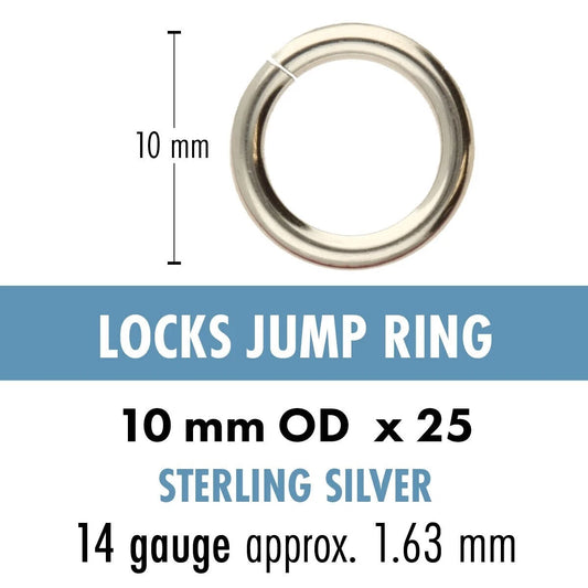 Sterling Silver Round Jumplock Jump Rings, 10mm, 14 Gauge (25)