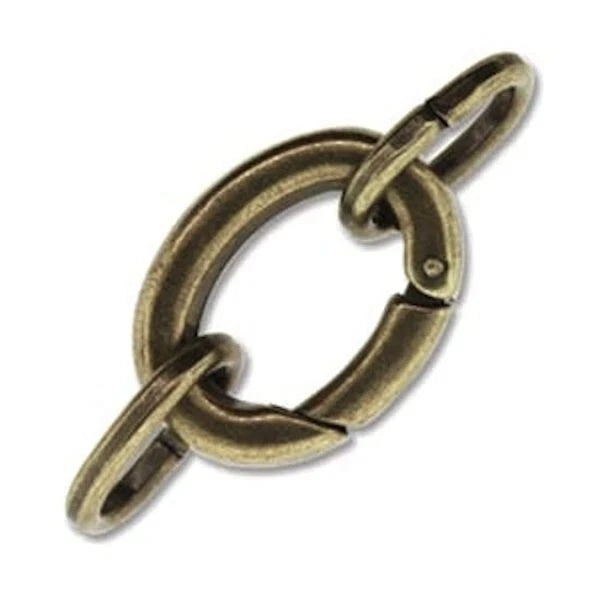 Antiqued Brass Self-Closing Hinged Bail Clasp Set, 16x20mm Oval, 2 Sets