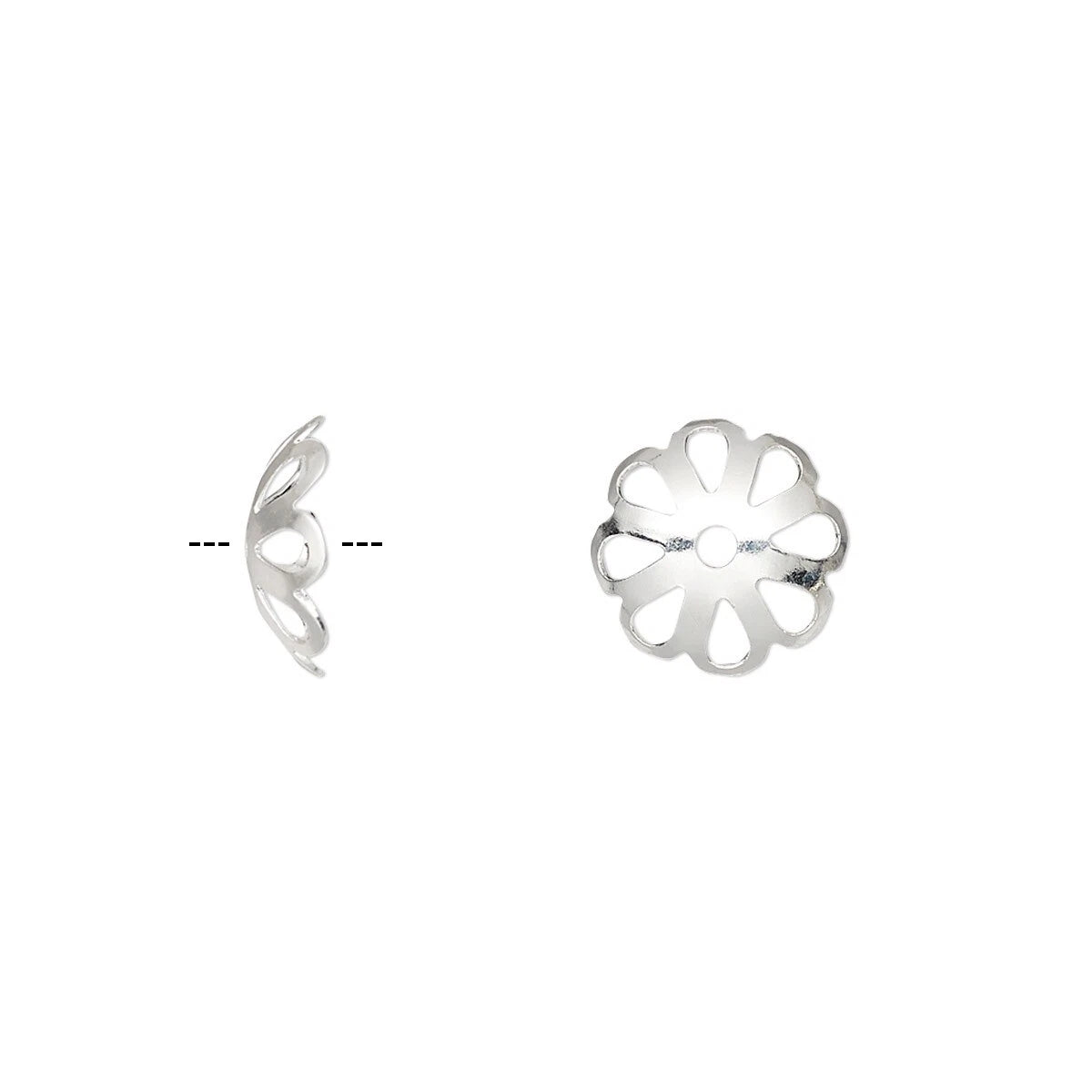 Silver Plated Brass Filigree Scalloped Flower Bead Caps, 10x3mm, 100 pcs